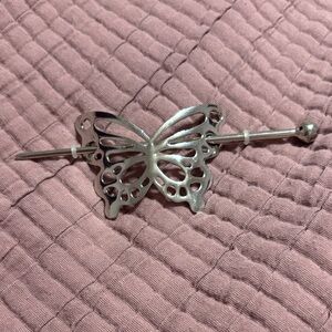 Silver Toned Butterfly Slide Hair Clip